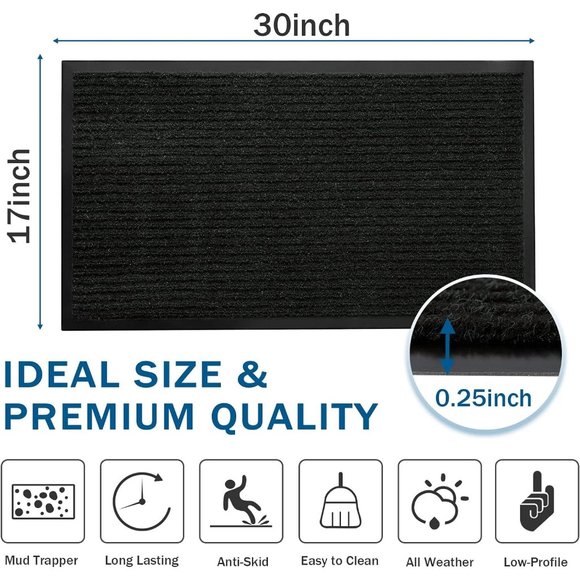 30'' x 17'' Black 2 Front Porch Non-Slip Dirt-Resistant Easy Clean Doormats - Picture 2 of 7